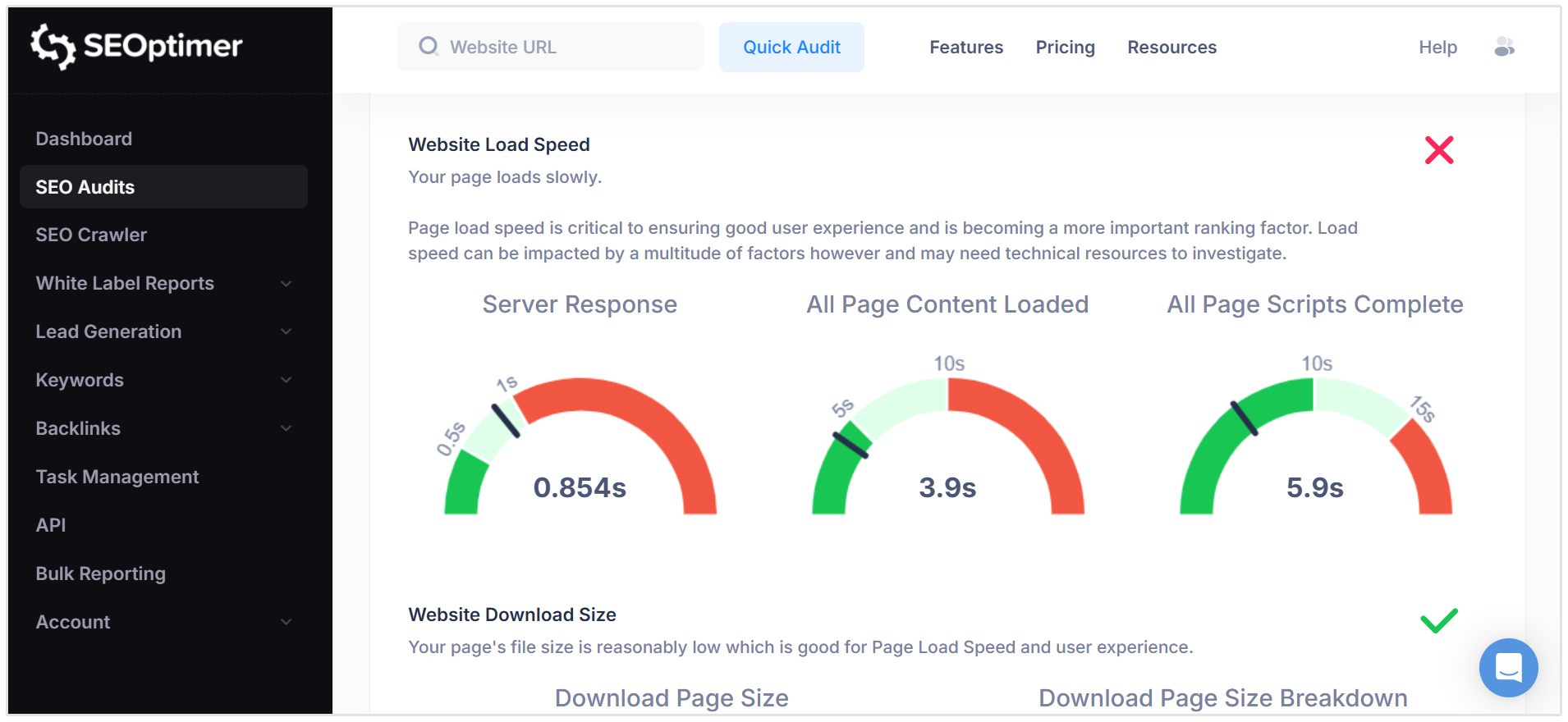 Website load speed check